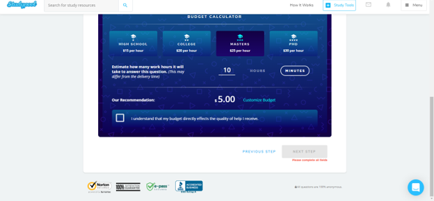 Studypool Pricing - Master’s level